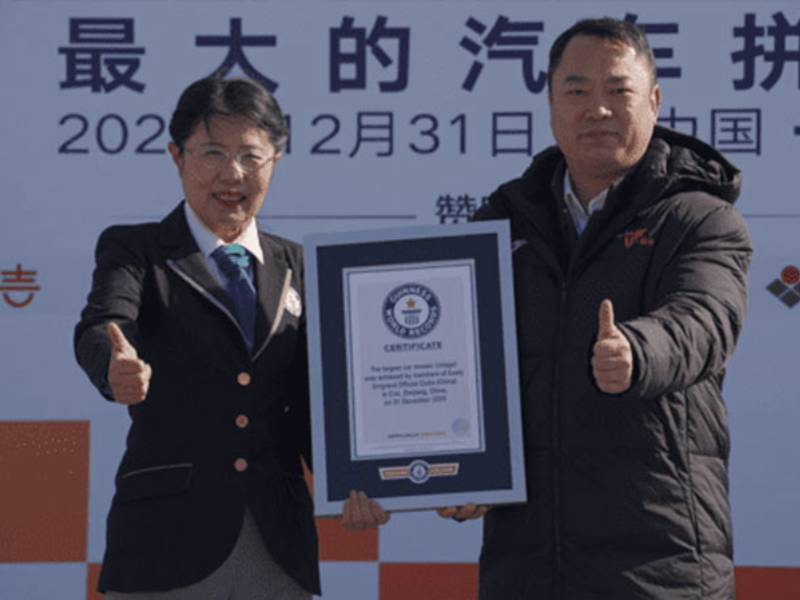 جيلي تدخل موسوعة جينيس باكبر لوحة فسيفساء مصنوعة من السيارات صورة 2